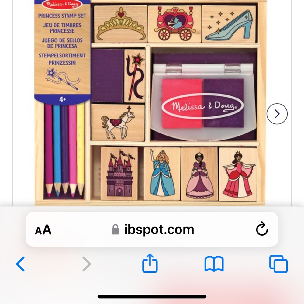 Melissa & Doug Wooden Princess Stamp set missing one stamp of the shoe; ink dry